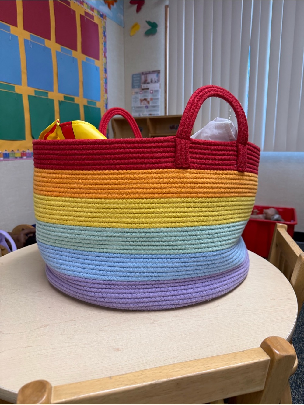 Rainbow Rope Kids Storage Basket with Red Handles